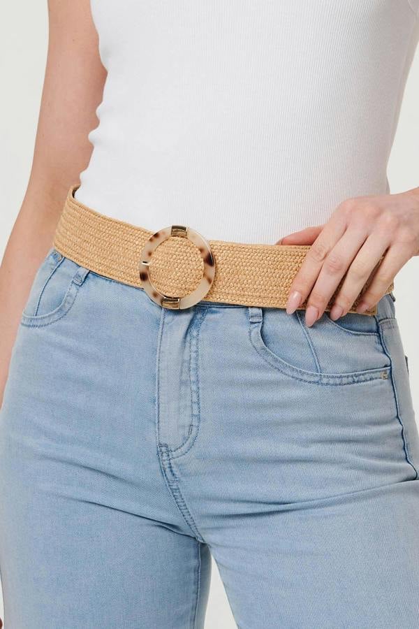 Beige | Woven Textured Circle Buckle Belt