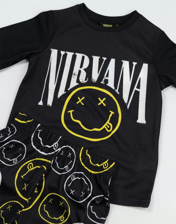Vanilla Underground Nirvana Unisex Kids Black Logo Long Sleeve Long Leg Pyjama Set