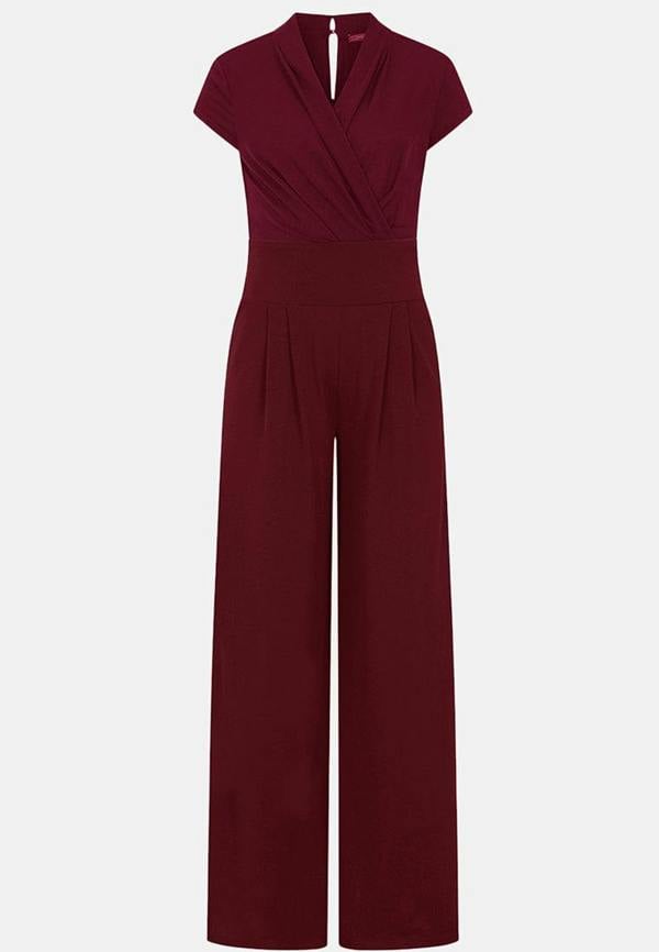 HotSquash V Neck Wide Leg Jumpsuit with Cap Sleeves