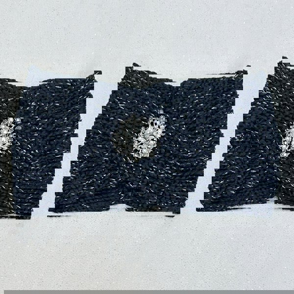 Winter Headband Black and Silver with Pearl Brooch in Organic Cotton Lurex Ear Warmer