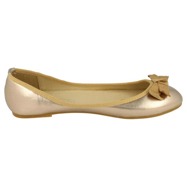 Spot On Ladies Spot On Flat Ballerina Ribbon Bow Vamp Shoe