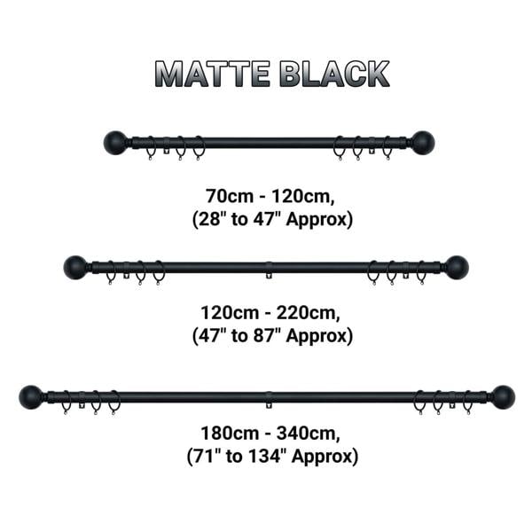 A.Unique Home Plain Ball Extendable Curtain Pole (25/28mm) (Matte Black,70cm - 120cm)