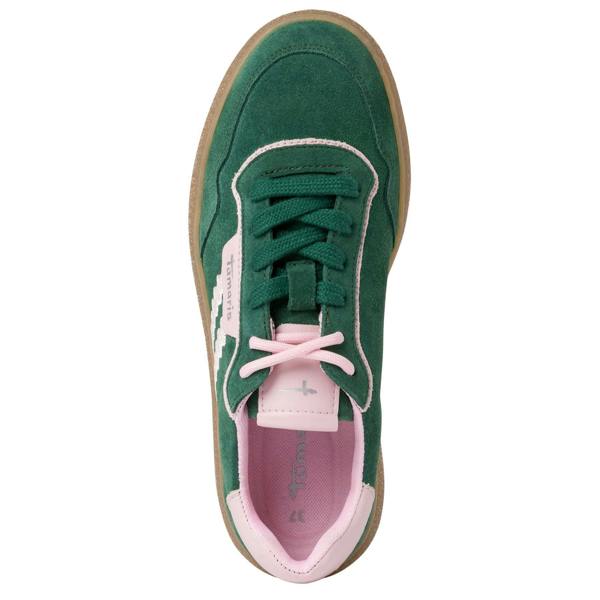 Tamaris Womens Green Pink Leather Fashion Stripe Lace Up Sneakers