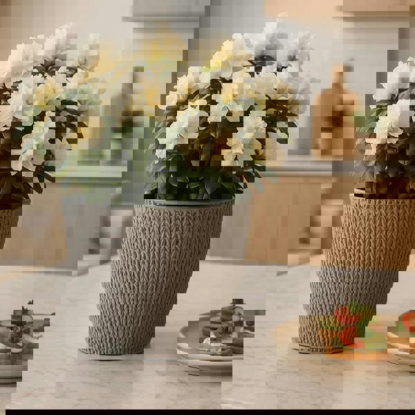 Gr8 Garden Set Of 4 Grey Sumela Knitted Flower Plant Pot Planter With Tray Indoor Garden