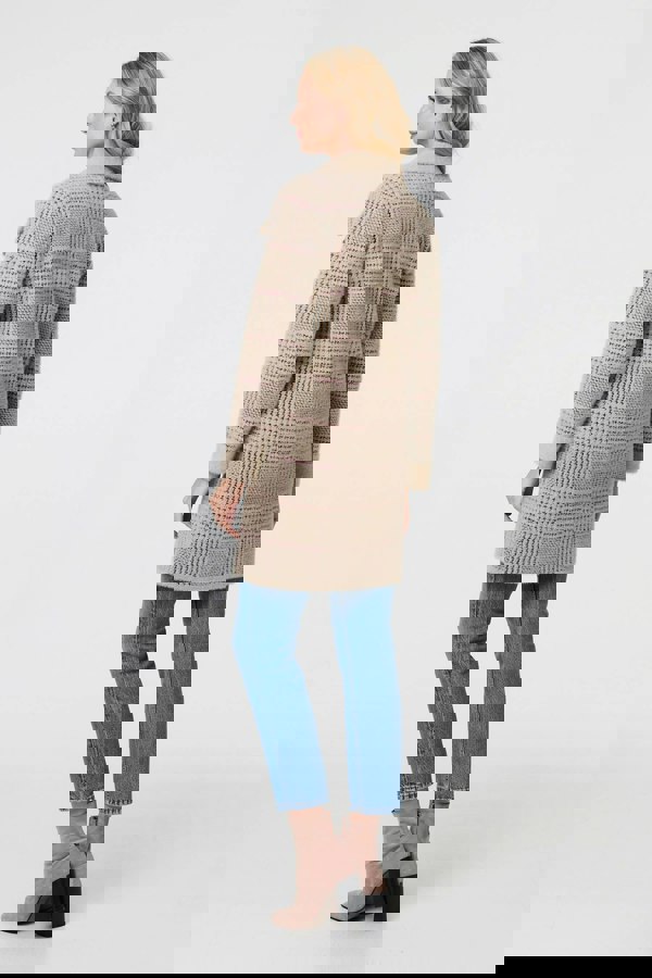 Beige | Checked Button Front Thigh Length Trench Coat
