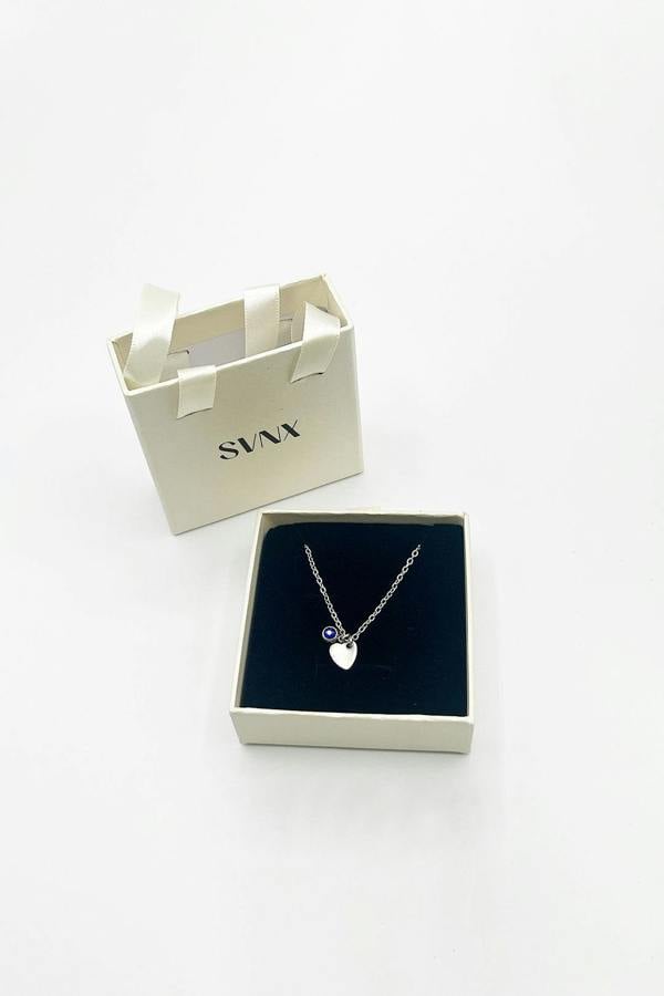 SVNX Mini Heart & Janurary Birthstone Necklace in Silver - Gift Boxed