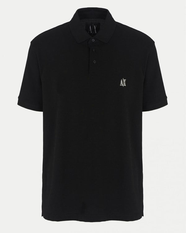 Armani Exchange Mens Embroidered A|X Monogram Short Sleeve Polo Shirt - Black UC001