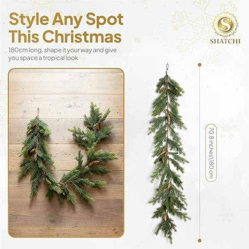 18cm Fir Garland with Pine Cones, Green Realistic PE Christmas Decoration for Doors and Mantels image 7