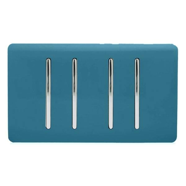 Trendi Switch 4 Gang Light Switch (3x 1 or 2 Way & 1 x Intermediate)in Ocean Blue