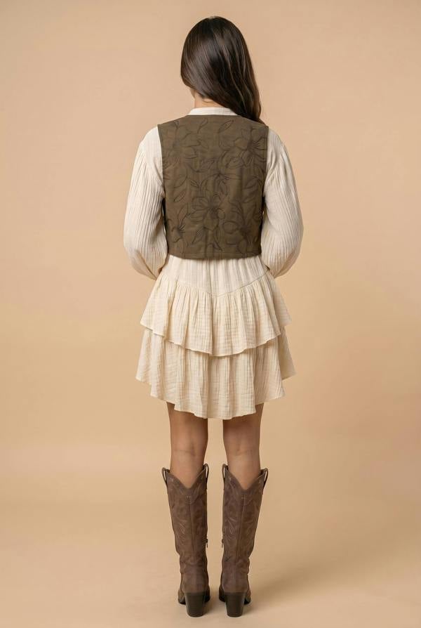 Urban Bliss Embroidery And Stitch Faux Suede Waistcoat