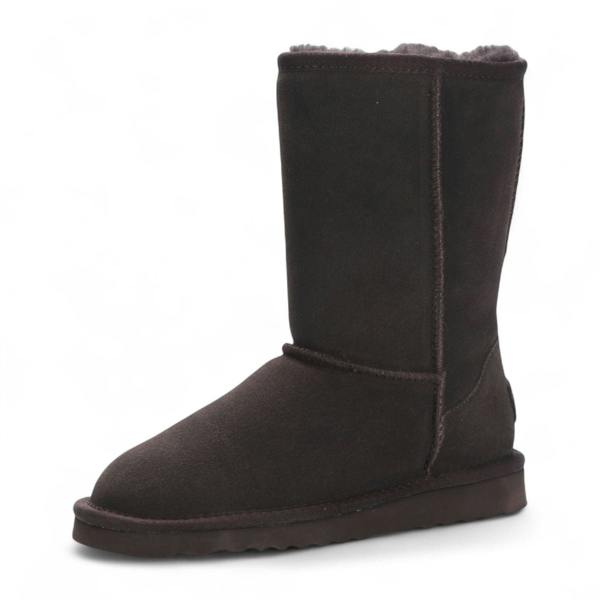 Infinity Leather Women's Genuine Sheepskin Brown Suede Slip-On Ankle Winter Boots - Dusk