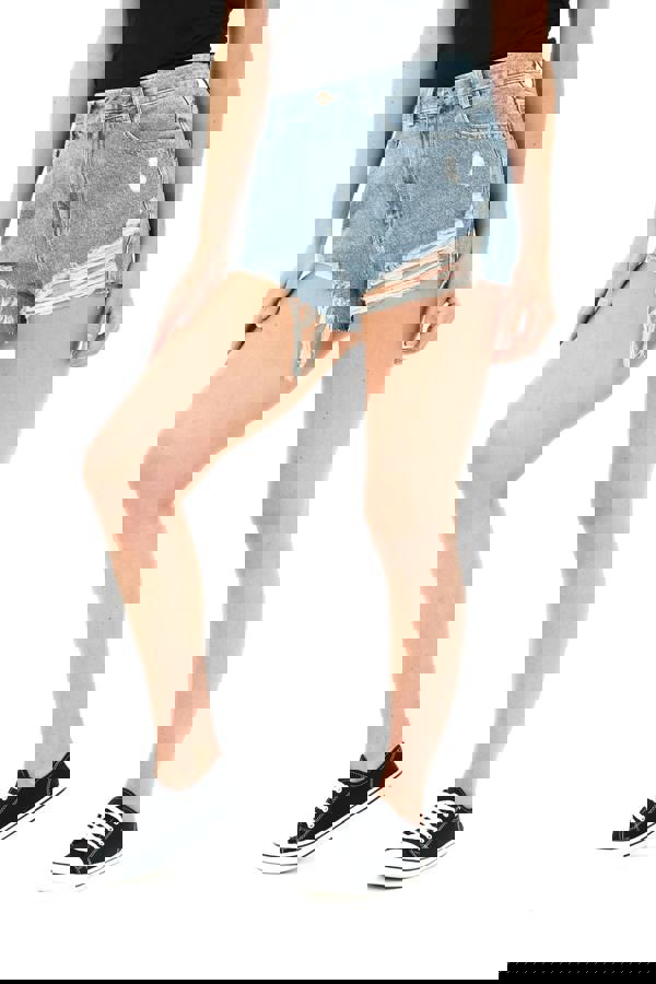 Smart Living Women's Rip Hemline Distressed Denim Shorts - Ice Blue