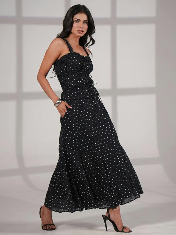Rose & Nancy Marcia Black Polka Cami Midi Dress