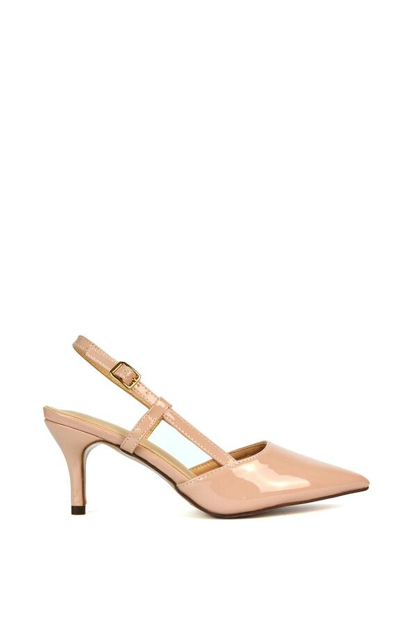 XY LONDON Mid Heel Stilettos Pointed Toe Slingback Court Shoes - Natural