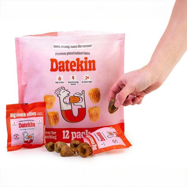 Datekin Sukkari Dates Family Bag (12 x 30g Packs) – Premium Soft Golden Dates | Healthy on-the-go Snacks | 100% Natural Superfood