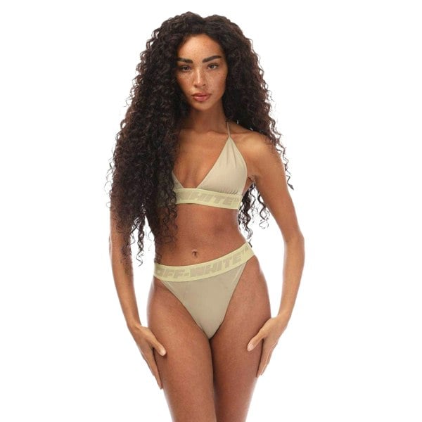 Off White Womens Logo Branded Tape Bikini Set - Green