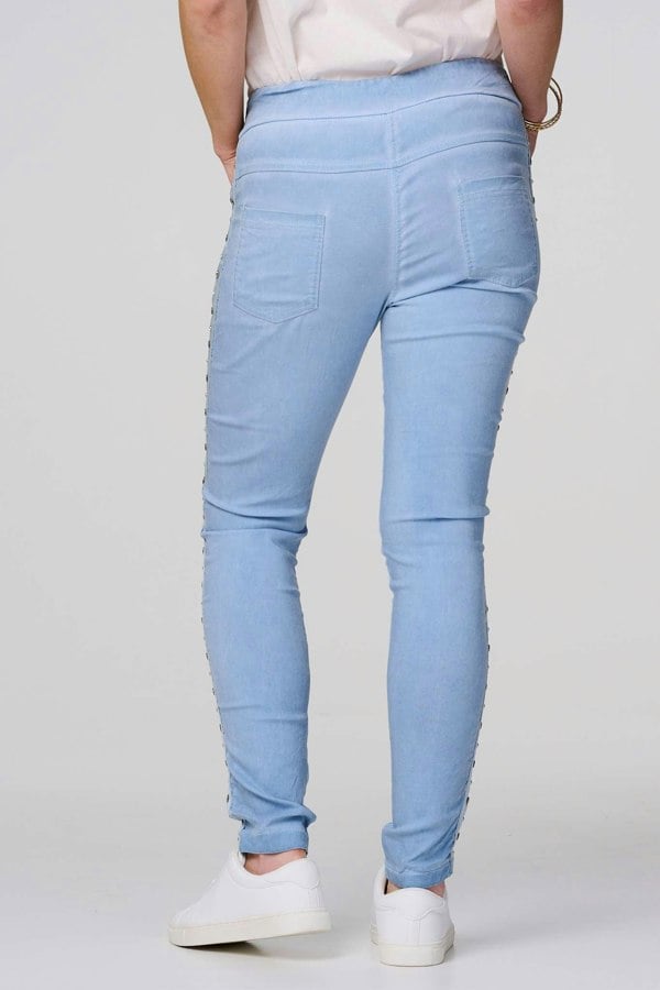 Blue | Plain Skinny Tie Waist Trousers