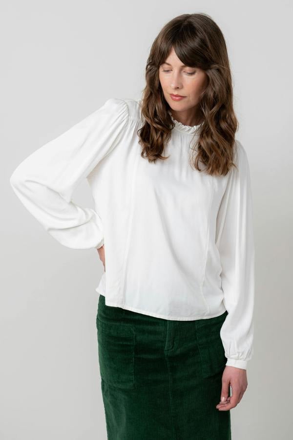 Lily & Me Rosewood Frill High Neck Top White