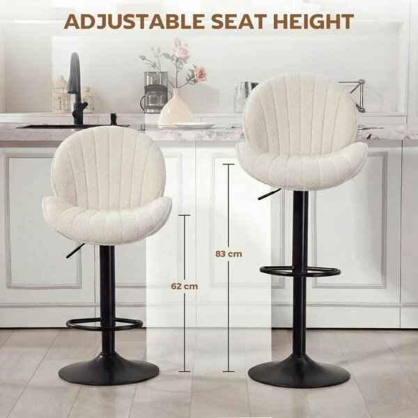Bar Stools Set of 2, Swivel Barstools with Back, Adjustable Height and Footrest for Kitchen Island, Dining Room, Cream