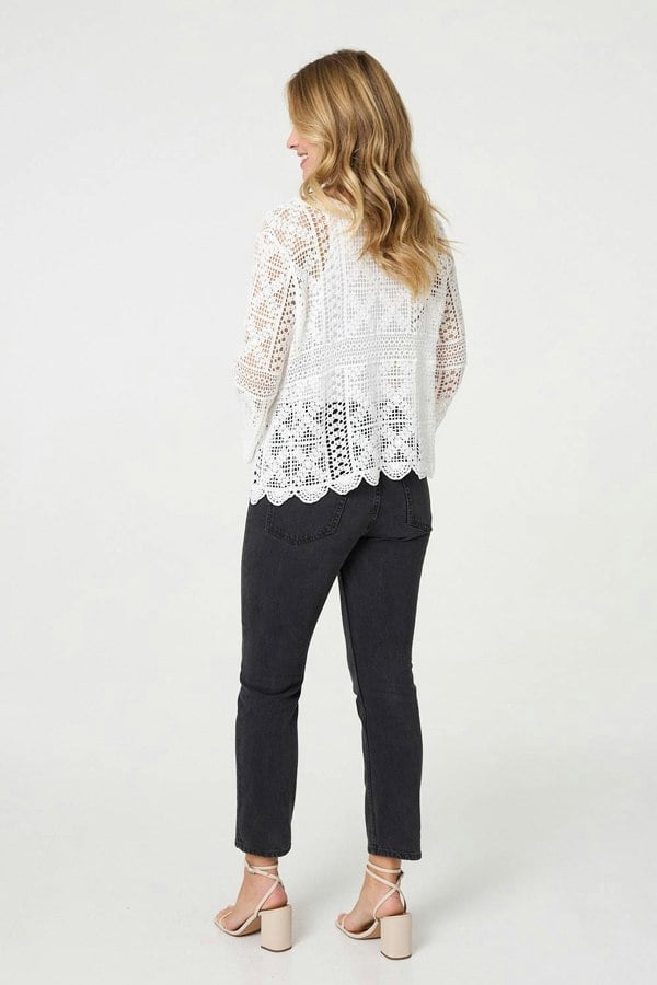 White | Lace Crochet Semi Sheer Layered Top
