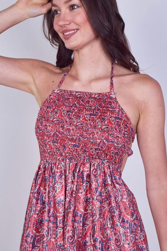 Boho Paisley Halterneck Maxi Dress - Red