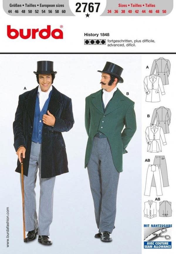 Burda Sewing Pattern 2767 Costumes and Vintage Style For Men, 34 to 50 - Advanced