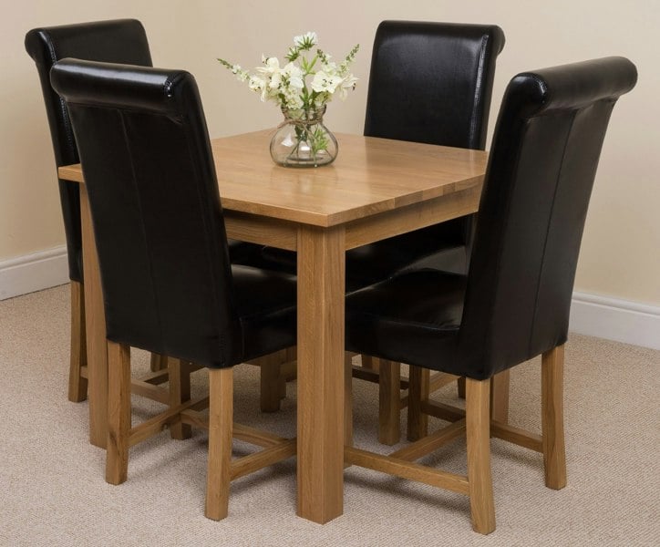 That's Furniture Oslo 90 x 90cm Small Square Oak Dining Set with Washington Leather Chairs