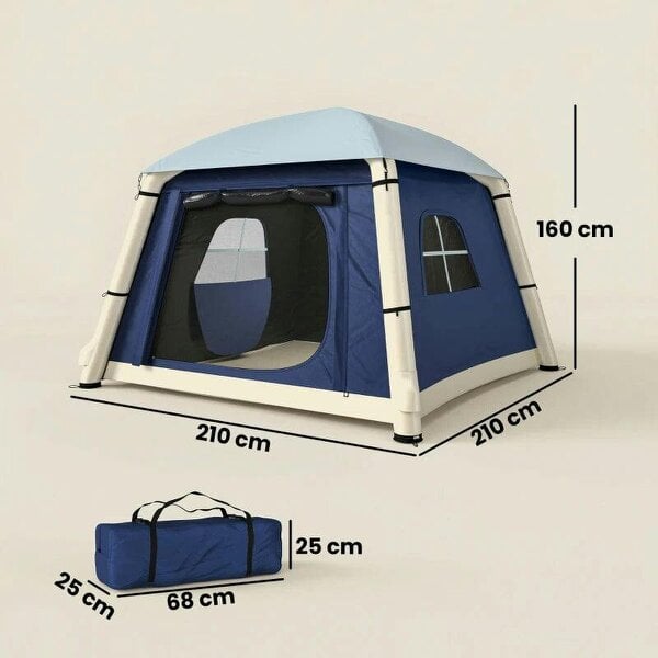 Inflatable Camping Tent with Hand Pump, Easy Setup 1/2 Person Blackout Blow Up Tent, Dark Blue