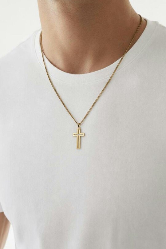 SVNX Hollow Cross Pendant Necklace in Gold
