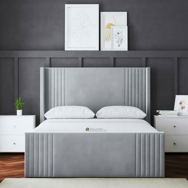 DS Living Elara Ottoman Bed with Winged Panel Headboard - Silver - King / 5ft