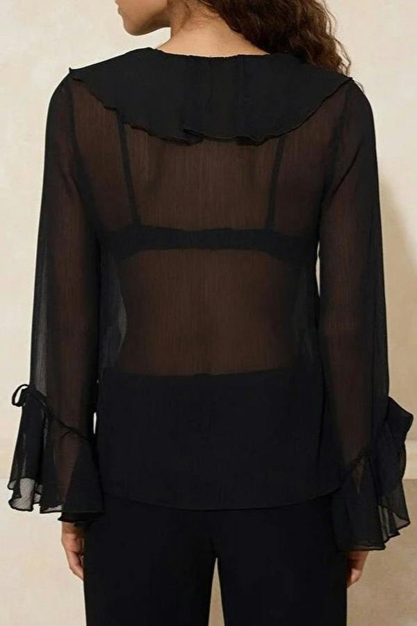 WOVCOR Ruffled Detail Transparent Chiffon Woven Blouse