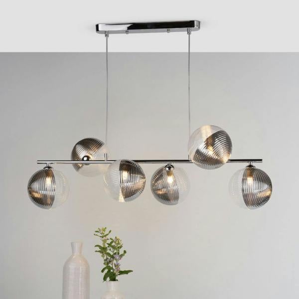 Pagazzi Lighting Claudia 6 Light Silver & Glass Ceiling Pendant Bar