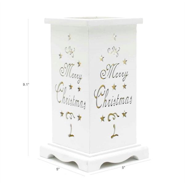220mm LED Flameless Wooden Table Top Candle Holder with Merry Christmas Engraving, White image 7