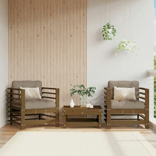 Berkfield Garden Chairs with Cushions 2 pcs Honey Brown Solid Wood Pine