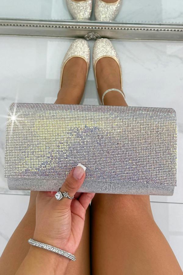 Crystal Sparkle Clutch Bag Multi featuring shimmering sparkle detailing for a glamorous evening finish.