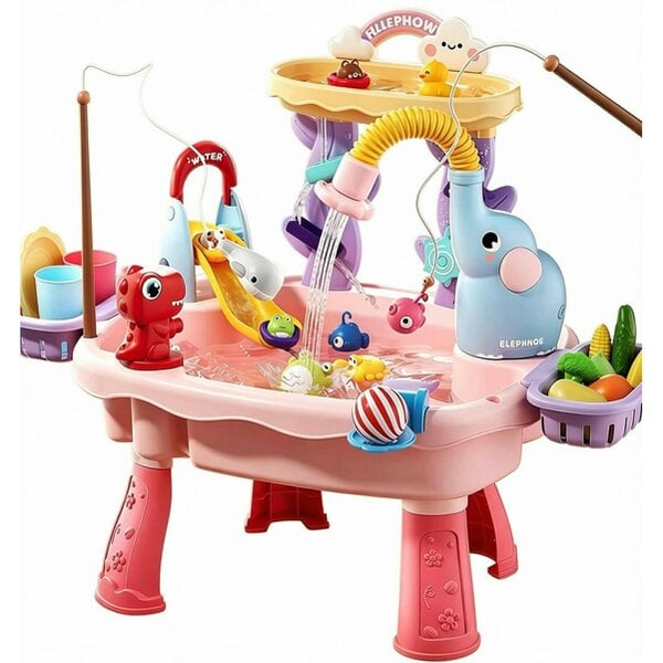 deAO Kids Water Play Sink Table with Slide, Sprayer & Floating Accessories (Ages 3+, Pink)