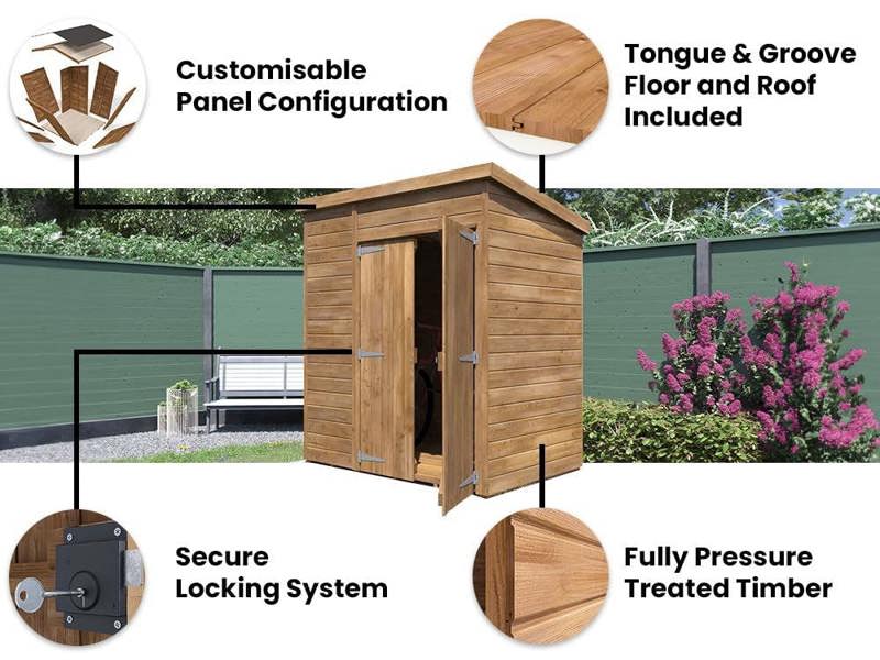 Dunster House Garden Shed 1.8 x 1.2m (6' x 4') 15mm Walls Outdoor Storage Window, Pent Roof & Window, Overlord Modular
