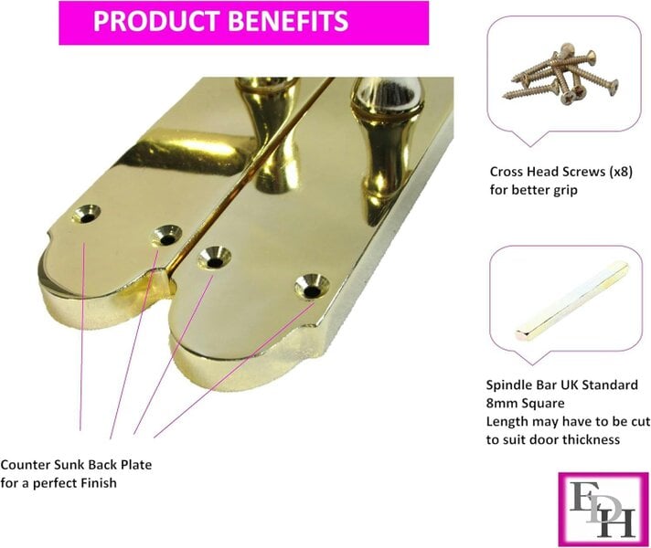EDH Door Hardware Brass Plated Internal Door Handles - Door Handles Internal Sets, Brass Door Handle Set for Internal Doors