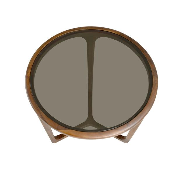 Angel Cerdá Round Brown Smoked Glass and Walnut Side Table 2155