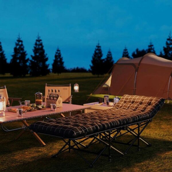 67cm Wide Folding Bed, Camping Cot for Adults with Mattress, Storage Pocket, Carry Bag, Max Load 150kg, Black