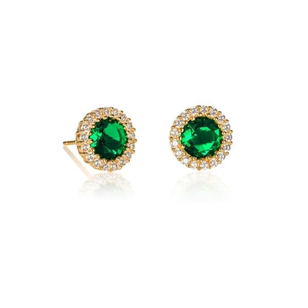 namana Gold Plated 925 Sterling Silver Round Green Halo Stud Earrings For Women