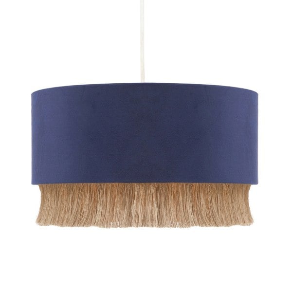 Modern Midnight Blue Velvet Pendant Light Shade with Gold Tassels Image 5