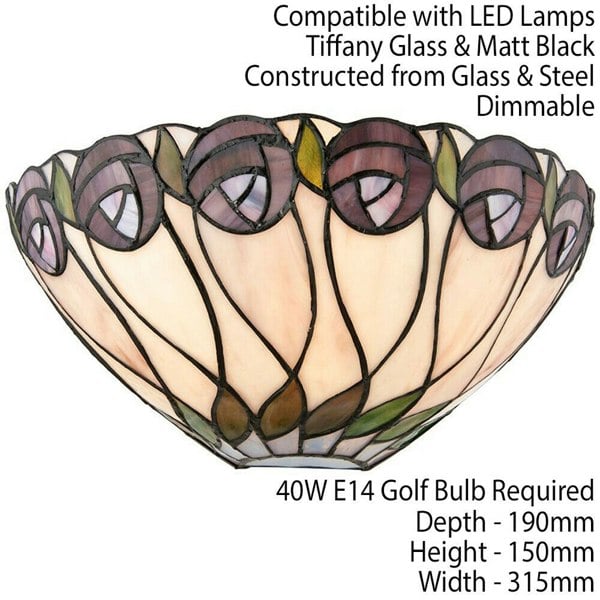 Tiffany Glass Wall Light Cream & Mackintosh Rose Shade Interior Sconce i00248 Loops