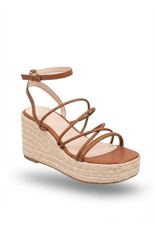 Olivia Womens Strappy Espadrille Platform Sandals - TAN