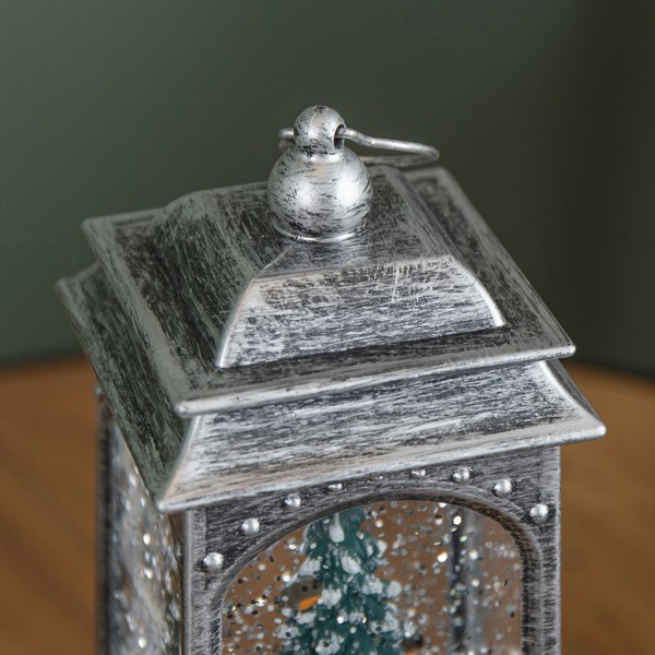 Samuel Alexander 21cm Dual Powered Light up Silver Water Spinner with Robins on Christmas Tree & White LEDs
