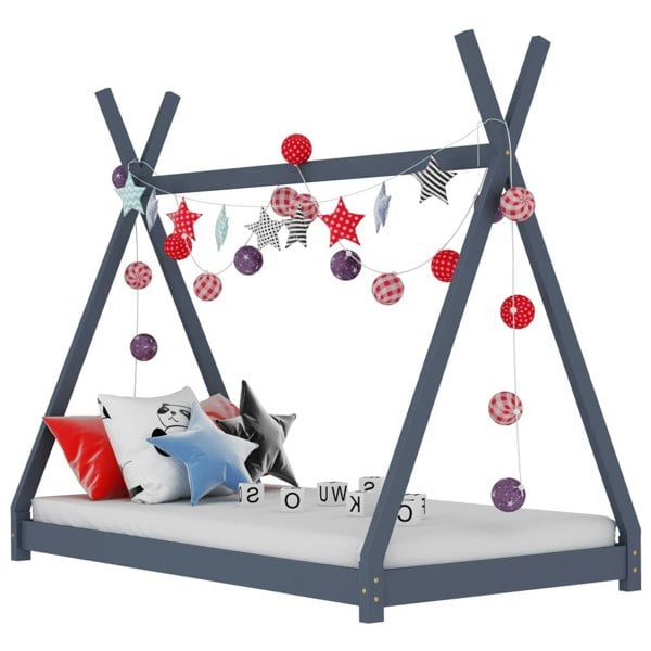 Berkfield Kids Bed Frame Grey Solid Pine Wood 90x200 cm
