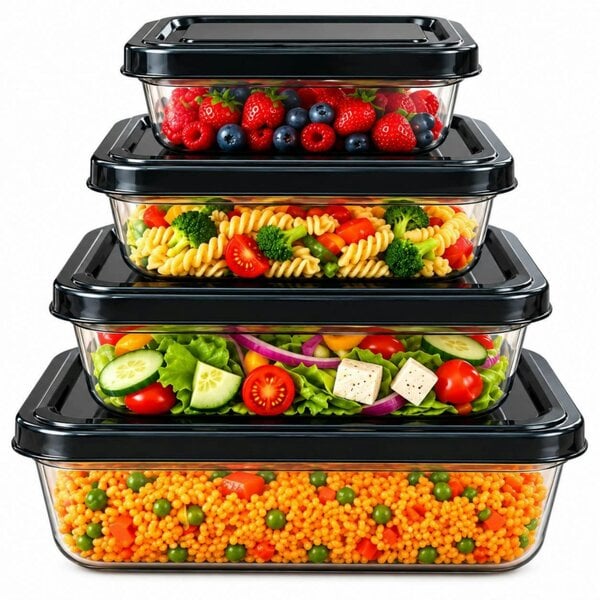 Dyzi 4 Piece Rectangular Airtight Food Storage Container Set Black