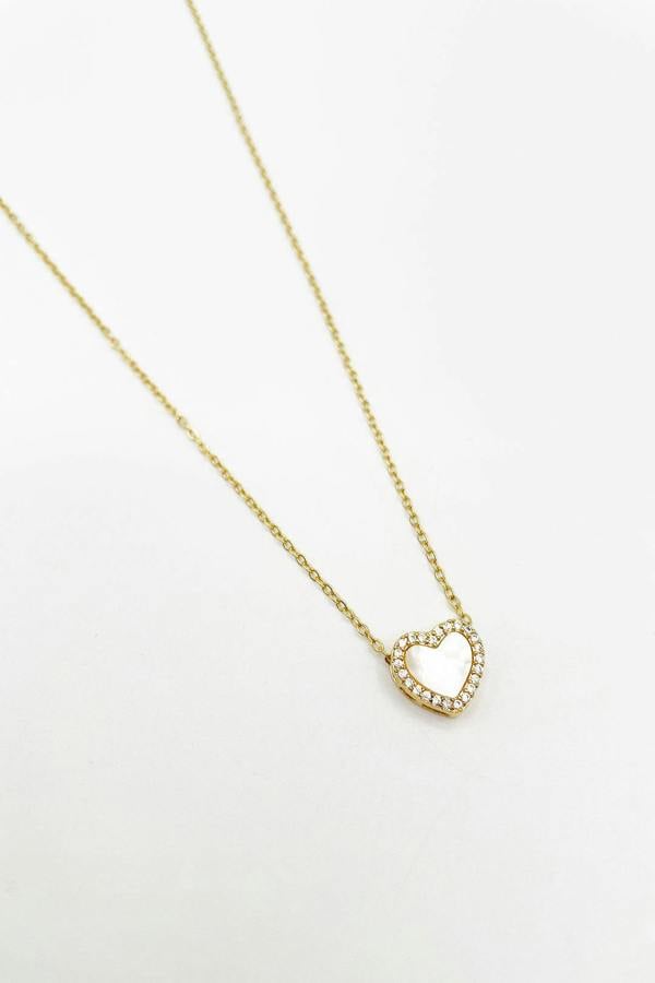 SVNX Diamante & Seashell Heart Necklace in Gold - Gift Boxed
