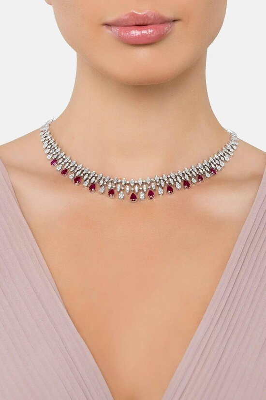 Latelita Duchess Ruby Statement Necklace Silver