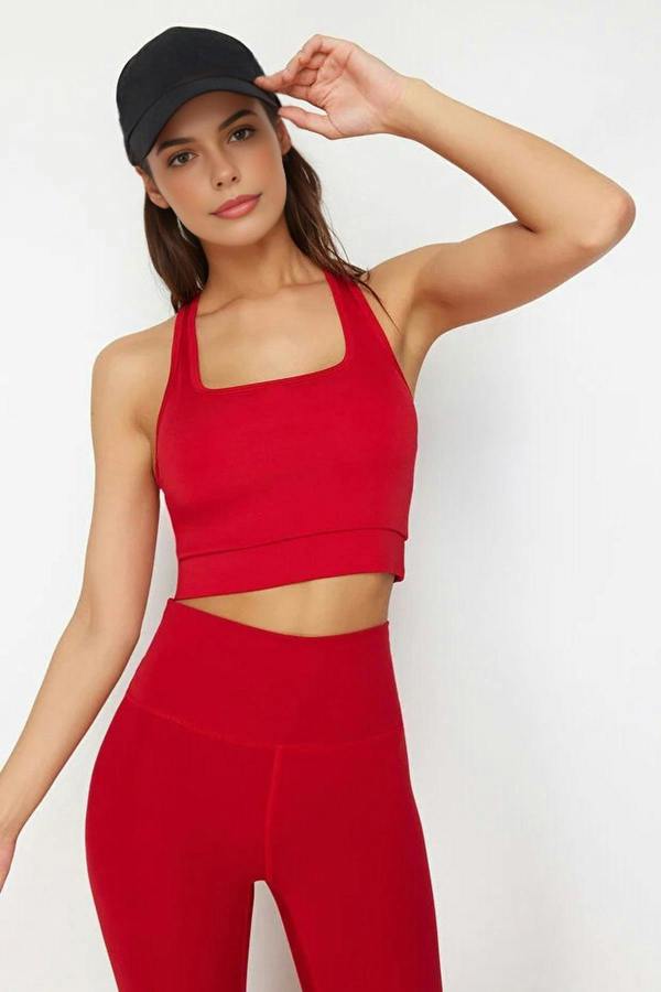 WOVCOR Padded, Thick-Strapped Knitted Sports Bra with Back Detail